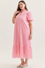 Load image into Gallery viewer, Pink Eyelet short puff sleeve midi dress

