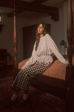 Load image into Gallery viewer, Gingham print brown comfort stretch cropped denim pants
