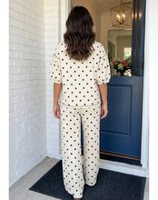 Load image into Gallery viewer, Oatmeal polka dot crewneck two piece wide leg pants set
