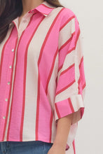 Load image into Gallery viewer, Cream/ pink Striped button down boxy top
