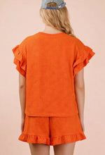 Load image into Gallery viewer, Floral textured ruffled knit top and shorts set
