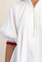 Load image into Gallery viewer, Ayla- White/ Red high half zip collar puff sleeve top
