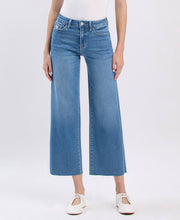 Load image into Gallery viewer, HIGH RISE CLEAN CUT RAW HEM CROP SLIM WIDE JEANS V3632
