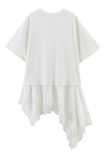 Load image into Gallery viewer, Assymetric lace trim white T-shirt
