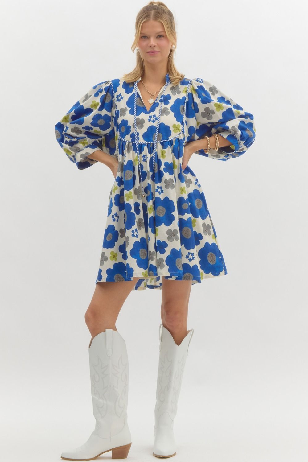 IZET- Blue fun Floral combo babydoll dress with  pockets