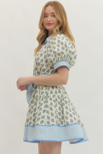 Load image into Gallery viewer, Blue Floral print short puff sleeve mini dress
