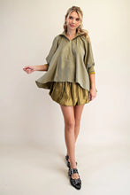 Load image into Gallery viewer, Ayla- Olive high half zip collar puff sleeve top
