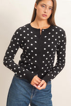 Load image into Gallery viewer, Black  polka dot button up cardigan
