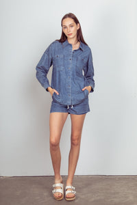 ABBIE- Indigo oversized denim button up top