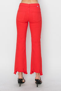 PLUS RISEN JEANS- Mid Rise straight distressed hem fiesta red pants RDP5813X