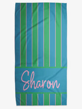Load image into Gallery viewer, Classic Personalized Cabana stripe beach towel ( Preorder 2 weeks from order date)

