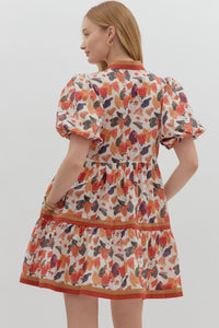 Paris-Fall Multicolor floral print contrast hem dress