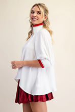 Load image into Gallery viewer, Ayla- White/ Red high half zip collar puff sleeve top
