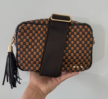 Load image into Gallery viewer, Pretty Simple-Willow Woven Checkered Coffee Guitar strap crossbody -3 sisters collection
