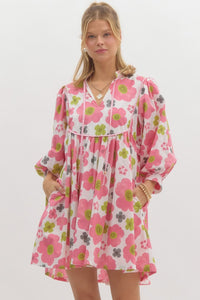 IZET- Pink fun Floral combo babydoll dress with  pockets