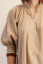 Load image into Gallery viewer, Ayla- Taupe high half zip collar puff sleeve top
