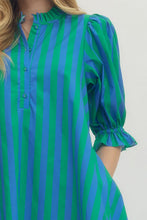 Load image into Gallery viewer, Delayla- Striped blue/Green Entro adjustable back dress
