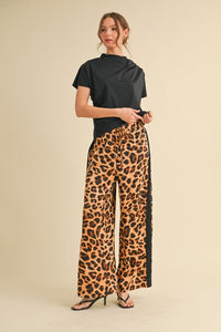 LEO- Leopard silk black side stripe pants