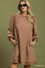 Load image into Gallery viewer, UMGEE Mushroom French Terry Puff Sleeve A-Line Mini Dress
