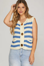 Load image into Gallery viewer, Lara- Boxy blue striped sweater vest
