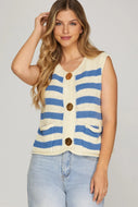 Lara- Boxy blue striped sweater vest