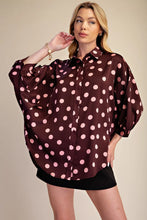 Load image into Gallery viewer, Burgundy oversized button up polka dot shirt
