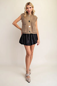 Lyndy- Taupe thick knit Gold Button Vest