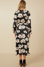 Load image into Gallery viewer, HAYDEN- Black Floral Midi length cinched cuff dress
