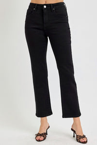 PLUS RISEN JEANS- High Rise Solid Black kick flare jeans RDP5817X