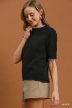 Load image into Gallery viewer, UMGEE black Scalloped pink trimmed Puff Sleeve Knit Sweater Top

