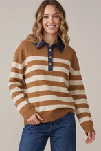 Load image into Gallery viewer, Caramel STRIPE SWEATER TOP WITH DENIM COLLAR
