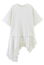 Load image into Gallery viewer, Assymetric lace trim white T-shirt
