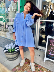 PLUS SUMMER DAY-sky blue gauze button up shirt/dress