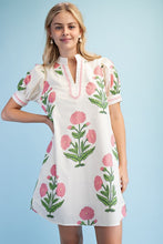 Load image into Gallery viewer, Pink Floral print notch neck dress
