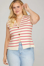 Load image into Gallery viewer, Curvy sizes- NITSA- Red striped sleeveless vest gold buttons
