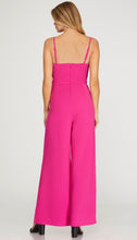 Load image into Gallery viewer, ADELINE- Cowl neck hot pink wide leg jumpsuit with side slit details
