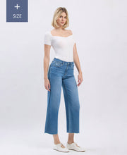 Load image into Gallery viewer, PLUS SIZE HIGH RISE RAW HEM CROP SLIM WIDE JEANS V3632-P
