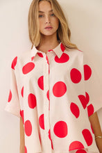 Load image into Gallery viewer, Plus Polka Dot Button-down Ecru/Red Blouse Matching Shorts Set
