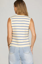 Load image into Gallery viewer, NITSA- Blue striped sleeveless vest gold buttons
