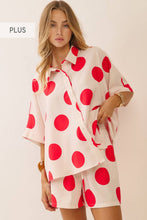 Load image into Gallery viewer, Plus Polka Dot Button-down Ecru/Red Blouse Matching Shorts Set

