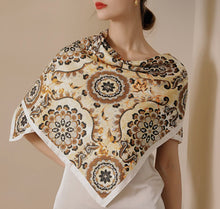Load image into Gallery viewer, Flower Print Small Neck Silk Scarf yellow Square
