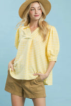 Load image into Gallery viewer, Gingham print Lemon and white collar top
