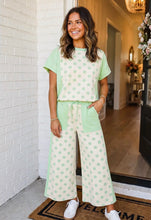 Load image into Gallery viewer, Summer Day- Green polka dot two piece wide leg cropped pants set
