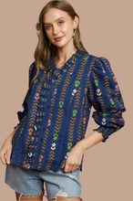 Load image into Gallery viewer, Lala Top- Umgee exclusive midnight printed Victorian collared top
