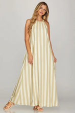 Load image into Gallery viewer, Taupe striped woven maxi dress with pockets
