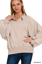 Load image into Gallery viewer, ALLIE- washed Ash Mocha button up collared pullover
