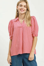 Load image into Gallery viewer, Gingham print red and white collar top
