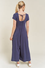 Load image into Gallery viewer, PLUS COCO- Linen NAVY button down cropped wide leg jumpsuit
