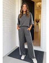 Load image into Gallery viewer, Two piece gray animal print wide leg set with side stripe details
