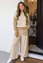 Load image into Gallery viewer, Gingham khaki patchwork wide leg two piece set
